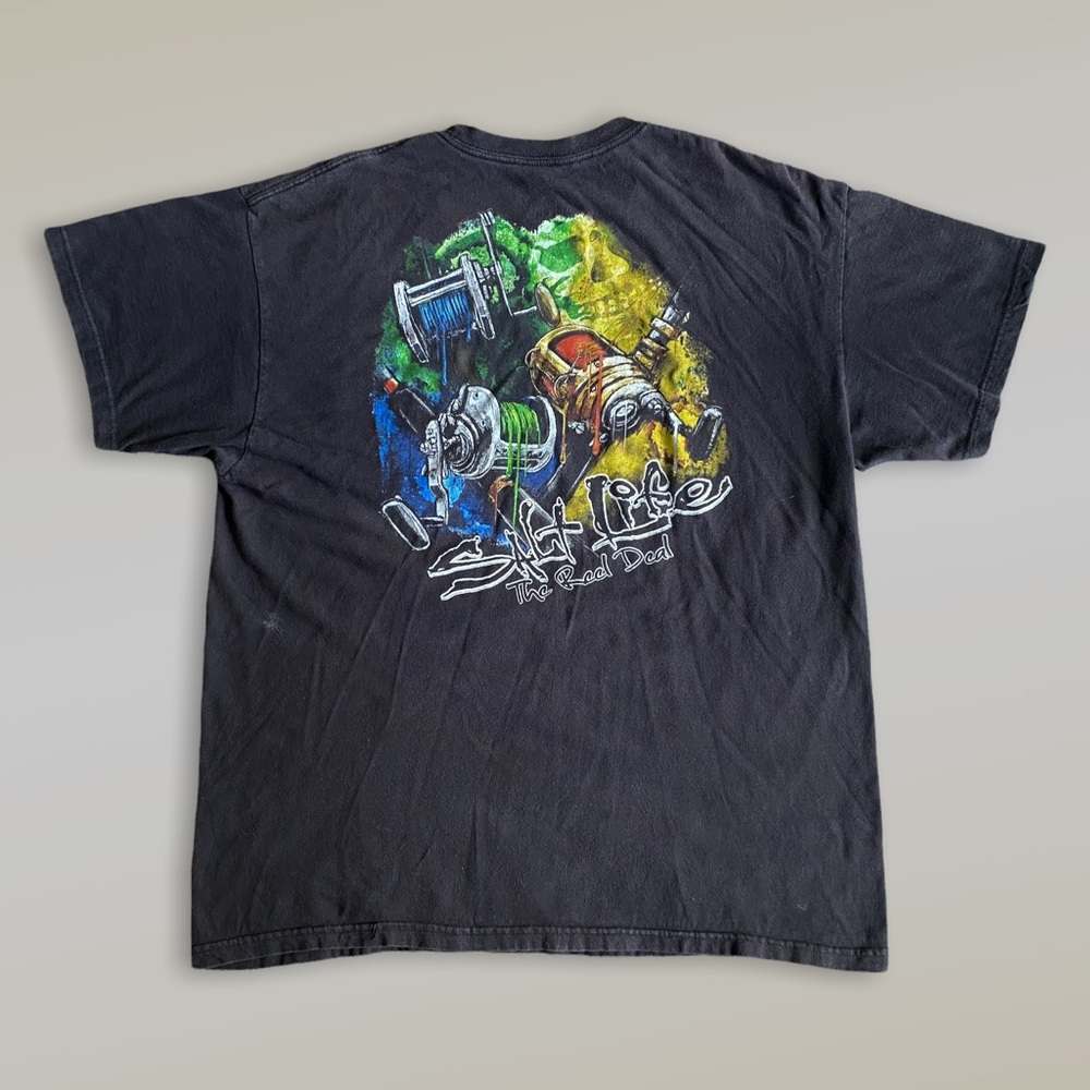 Salt Life The Reel Deal Fishing Rod Short Sleeve Pocket T-Shirt in Black